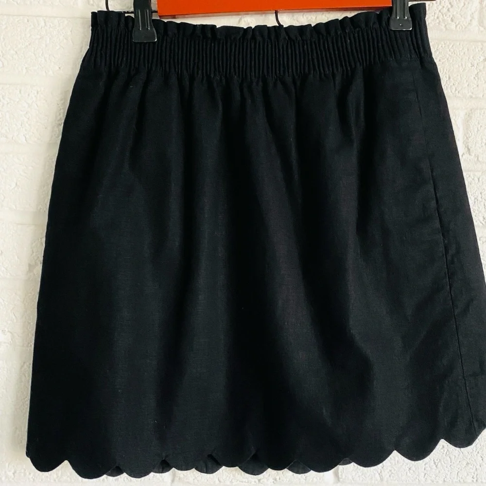 J.CREW FACTORY LINEN BLEND SKIRT SCALLOP HEM PAPERBAG WAIST SIZE 2 BLACK